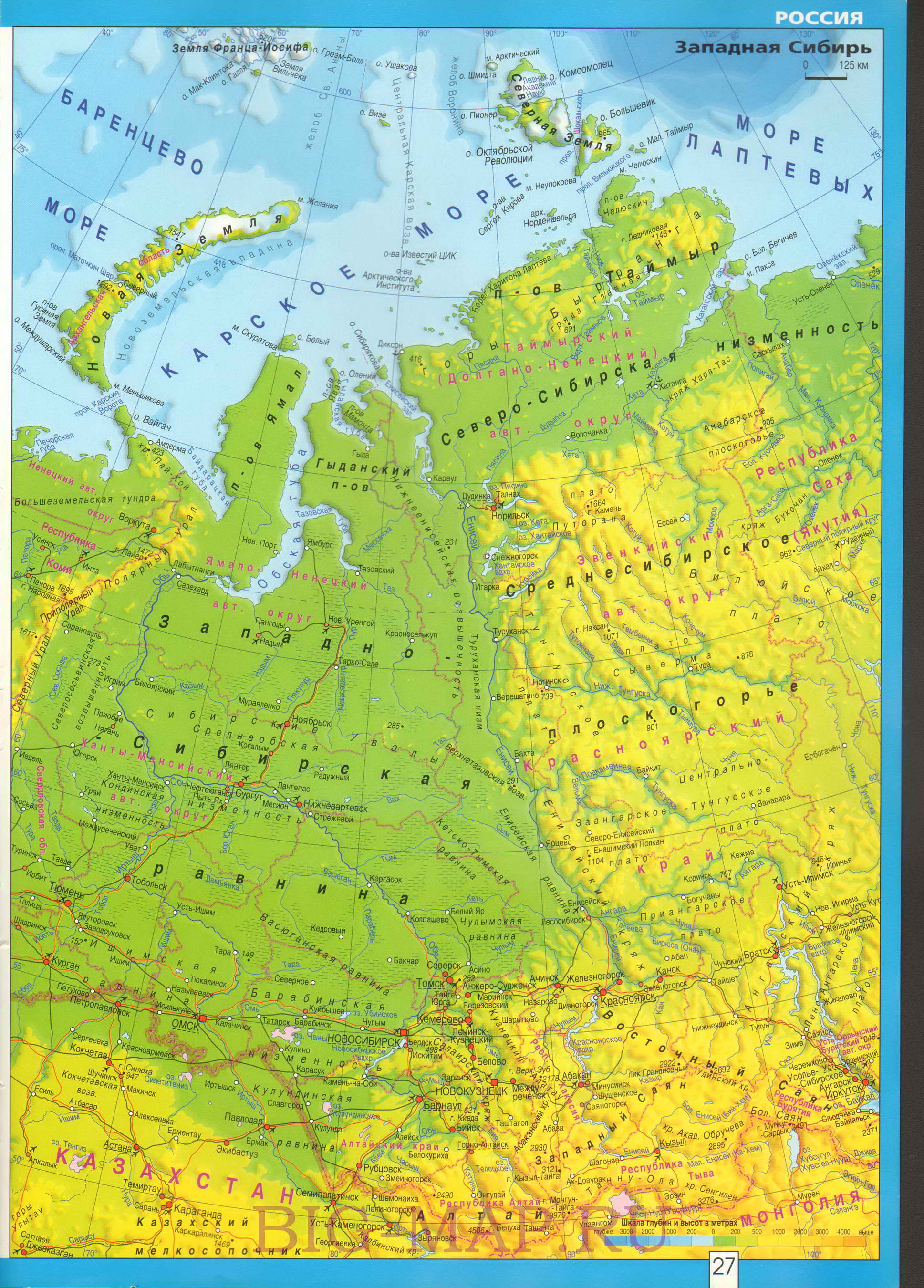 Карта Западной Сибири. Физическая карта Западной Сибири. Западная Сибирь накарте , A0 -