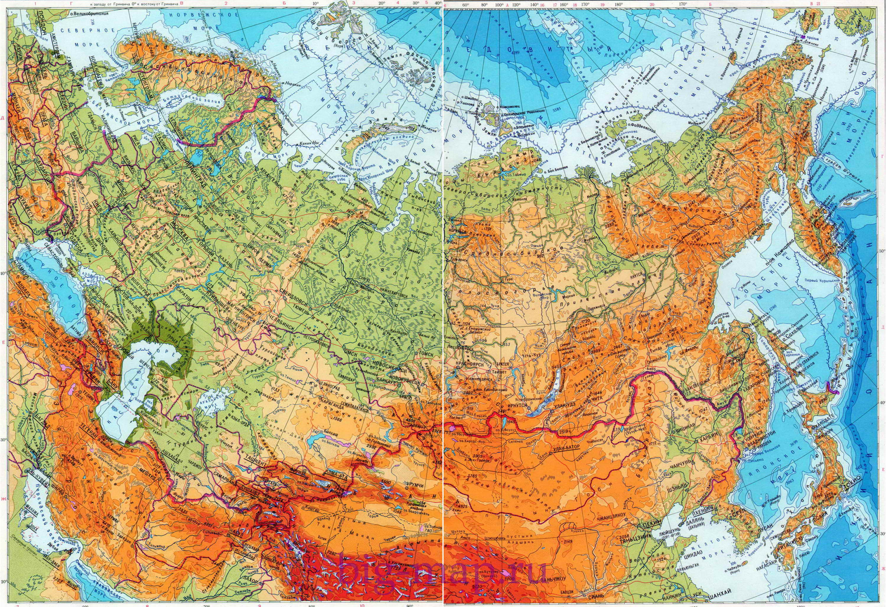 Карта России. Подробная географическая карта России, A0 - 